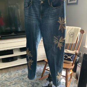 Chico's Blue Jeans with Gold/Silver Leaf Embroidery